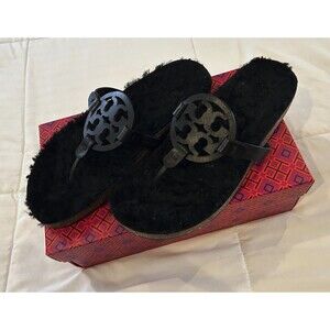Tory Burch Miller Cloud Shearling Sandals Women’s Size 9 – Black Nappa Leather